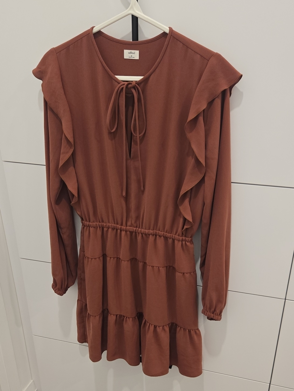 Wilfred Womens Ruffle Tiered Long-Sleeve Dress